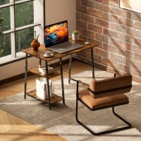 HOMCOM 100cm Computer Desk with Storage, Industrial Home Office Desk with 2 Tier Shelves and Steel Frame, Computer Table for Study Room, Rustic Brown(m-2)