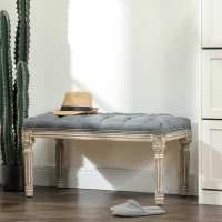 HOMCOM Polsterbank, Sitzbank, Bettbank mit Leinenoptik, Schminkbank für Flur, Diele, Schlafzimmer, Gummiholz, Grau, 81 x 41 x 41 cm(m-7)