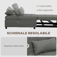 HOMCOM Poltrona Letto 4 in 1 Convertibile in Chaise Longue e Poggiapiedi con Sistema Clic Clac, Grigio(m-6)