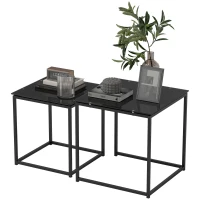 HOMCOM Nest of Tables, Set of 2 Coffee Table, Side Tables with Tempered Glass Desktop and Metal Frame for Living Room, Bedroom, Office, Black(m-11)