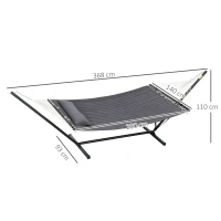 Outsunny Hamac de Grădină Portabil cu Structură, Pernă Integrată și Corzi de Siguranță, 368x93x110 cm, Gri Închis(m-3)
