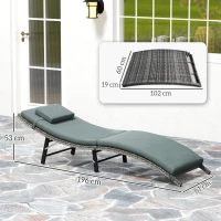 Outsunny Rattan Folding Sun Lounger Outdoor Chair with Cushion and Pillow Mixed Grey(m-3)