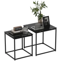 HOMCOM 2er-Set Beistelltische, modernes Design, stapelbar, Glastisch, Schwarz(m-1)