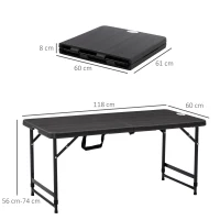 Outsunny Mesa de Jardim Dobrável com Altura Ajustável para 4 Pessoas para Pátio Varanda 118x60x56-74cm Cinza Escuro(m-3)