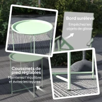 Outsunny Petite table basse ronde table d'appoint plateau amovible avec bord relevé pieds pliables en acier Ø 46 x 50 cm vert(m-6)