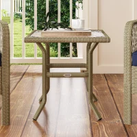 Outsunny 3 Pieces Rattan Bistro Set with Glass Top Coffee Table, Chairs and Cushions for Outdoor, Patio, Balcony, Charcoal Grey(m-9)