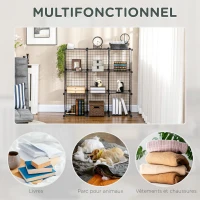 HOMCOM Étagère cube modulable DIY avec 9 compartiments en treillis métallique pour salon, chambre à coucher, noir(m-7)
