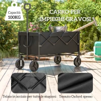 Outsunny Carrello da Giardino 160L Pieghevole con Manico Regolabile, Capacità 100 kg, 95x55x102 cm, Nero(m-4)