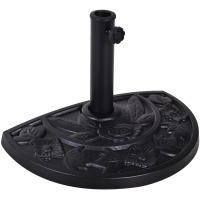 Outsunny Pied Parasol Demi-Cercle Résine Noir Motif Fleur