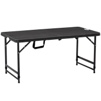 Outsunny Foldable Patio Dining Table for 4, Height Adjustable Outdoor Table for Garden, Lawn, Dark Grey(m-1)