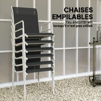 Outsunny Ensemble de jardin 6 pers. 6 chaises empilables table plateau verre trempé 5 mm métal époxy textilène argent(m-5)