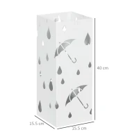 HOMCOM Portaombrelli in Metallo con 4 Ganci e Vaschetta Raccogligocce, 15.5x15.5x41cm, Bianco(m-3)