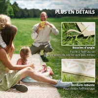 Outsunny Tapis d'extérieur réversible 3,7 x 2,7 m, tapis de sol motif mur géométrique en PP sac de transport kaki et beige clair(m-8)