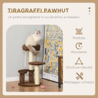 PawHut Albero Tiragraffi per Gatti a 3 Livelli con Lettino in Peluche e Pali in Sisal, Ø40x65 cm, Marrone(m-4)