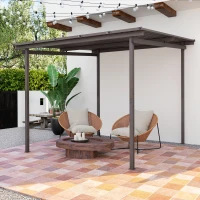 Outsunny 3 x 3(m) Garden Pergola with Waterproof Metal Roof, Lean to Pergola Hardtop Gazebo, Wind-resistant Outdoor Sun Shade, Easy to Assemble(m-9)