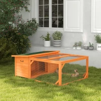 PawHut Rabbit Hutch Outdoor Guinea Pig Hutch with Run Small Animal Off-ground Duck House Hideaway Backyard with Openable Roof 125.5 x 100 x 49cm Orange(m-9)