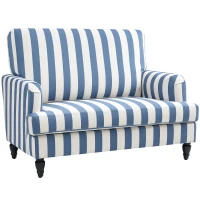 HOMCOM Modern Cuddle Chair, Velvet Single Sofa Armchair with Stripe, Turned Legs and Wide Seat, Upholstered Snuggle Chair for Living Room, Bedroom, Blue and White(m-11)