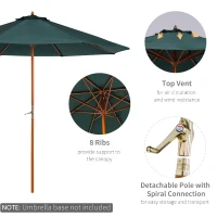 Houten zonnescherm houten parasol tuinscherm balkonparasol marktparasol(m-4)