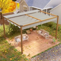 Outsunny Pergola extérieure 4 x 3 m avec toit rétractable et cadre en aluminium effet bois(m-8)