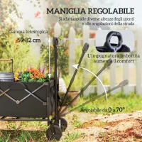 Outsunny Carrello da Giardino 160L Pieghevole con Manico Regolabile, Capacità 100 kg, 95x55x102 cm, Nero(m-8)