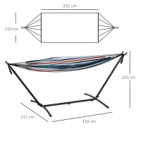 Outsunny 298 x 117cm Hammock with Stand Camping Hammock with Portable Carrying Bag, Adjustable Height, 120kg Load Capacity, Blue and White Stripe(m-3)