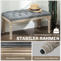 HOMCOM Polsterbank, Sitzbank, Bettbank mit Leinenoptik, Schminkbank für Flur, Diele, Schlafzimmer, Gummiholz, Grau, 81 x 41 x 41 cm(m-5)