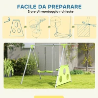 AIYAPLAY Gioco per Bambini 4 in 1 con 2 Altalene da Giardino, Canestro e Porta da Calcio, 215x180x182 cm, Verde e Grigio(m-6)