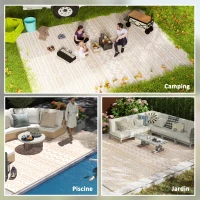 Outsunny Tapis d'extérieur réversible 3,7 x 2,7 m, tapis de sol motif mur géométrique en PP sac de transport kaki et beige clair(m-5)