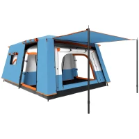 Outsunny 4-6 Man Camping Tent, Double Layer Tunnel Tent with Porch, Living Area and 2 Bedrooms, Sewn in Groundsheet, 3000mm Waterproof and UPF 30+, Portable with Bag, Blue(m-1)
