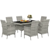 Outsunny Seven-Piece Rattan Dining Set - Mixed-Grey(m-10)