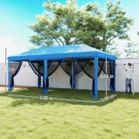 Outsunny 3 x 6m Pop Up Gazebo, Outdoor Canopy Shelter, Marquee Party Wedding Tent with 6 Mesh Walls and Carry Bag, Blue(m-3)