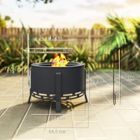 Outsunny Portable Fire Pit, 58 cm Round Firepit with Grill Grate, Fire Bowl with Ash Catcher and Poker, Fire Pit BBQ for Garden Camping Bonfire Picnic, Black(m-3)