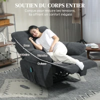 HOMCOM Fauteuil de massage fauteuil relax électrique avec vibration chauffage, inclination manuelle, télécommande inclus, gris(m-8)