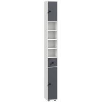 kleankin Columna de Baño con 1 Cajón 5 Estantes y 2 Puertas para Salón Dormitorio Carga 30 kg 20x20x180 cm Gris