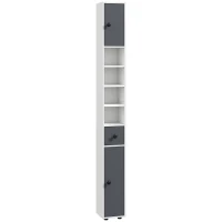 kleankin Columna de Baño con 1 Cajón 5 Estantes y 2 Puertas para Salón Dormitorio Carga 30 kg 20x20x180 cm Gris(m-1)