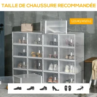 HOMCOM Meuble de rangement modulable, 18 cubes, meuble à chaussures empilables, vêtements, livres, jouets, blanc et transparent(m-7)