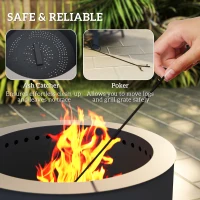 Outsunny Portable Fire Pit, 58 cm Round Firepit with Grill Grate, Fire Bowl with Ash Catcher and Poker, Fire Pit BBQ for Garden Camping Bonfire Picnic, Black(m-6)
