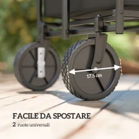Outsunny Carrello da Giardino 160L Pieghevole con Manico Regolabile, Capacità 100 kg, 95x55x102 cm, Nero(m-7)