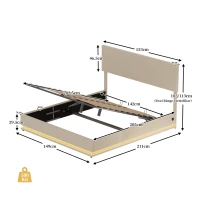 Doppelbett mit Stauraum, 140x200 cm, höhenverstellbares Kopfteil, ohne Matratze, Beige(m-3)