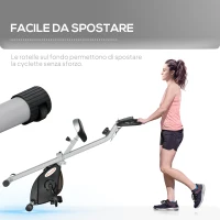 SPORTNOW Cyclette Pieghevole Magnetica a 8 Livelli con Display LCD, Rotelle e Sellino Regolabile, Grigio e Nero(m-7)