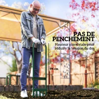 Outsunny Aérateur de pelouse avec pointes creuses, aérateur de gazon manuel avec poignée antidérapante 30 x 4 x 94 cm vert foncé(m-6)