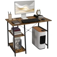 HOMCOM 100cm Computer Desk with Storage, Industrial Home Office Desk with 2 Tier Shelves and Steel Frame, Computer Table for Study Room, Rustic Brown(m-10)
