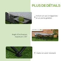 Outsunny Bain de soleil chaise longue pliante avec poche latérale, porte-gobelet et sac de transport, 68 x 190 x 48 cm, noir(m-6)