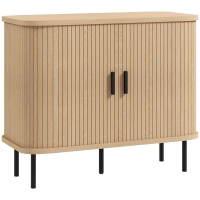 HOMCOM Aparador Vintage Mueble Buffet con 2 Puertas Correderas de Tambor Tipo Persiana 90x40x75 cm Roble y Negro