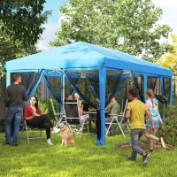 Outsunny 3 x 6m Pop Up Gazebo, Outdoor Canopy Shelter, Marquee Party Wedding Tent with 6 Mesh Walls and Carry Bag, Blue(m-2)