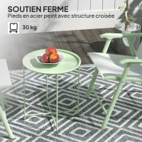 Outsunny Petite table basse ronde table d'appoint plateau amovible avec bord relevé pieds pliables en acier Ø 46 x 50 cm vert(m-5)