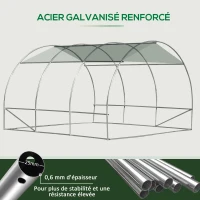 Outsunny Serre de jardin 9 m² serre tunnel de jardin 3 x 3 x 2 m avec porte enroulable et 6 fenêtres en maille en acier PE vert(m-7)