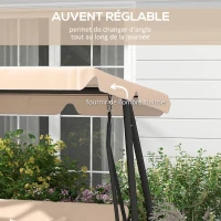 Outsunny Balancelle de jardin 3 places convertible toit inclinaison réglable 2 tablettes 2 x 1,2 x 1,64 m acier sable(m-5)