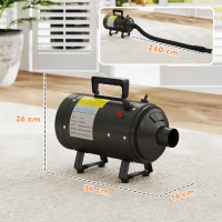 PawHut 2200W Dog Hair Dryer with Adjustable Temperature & Velocity, 3 Different Nozzles, Black(m-3)