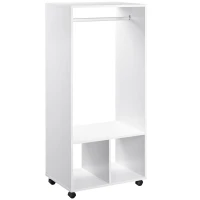 HOMCOM Cuier cu Bară din Aluminiu și 2 Rafturi Deschise, 60x40x128 cm, Alb(m-1)